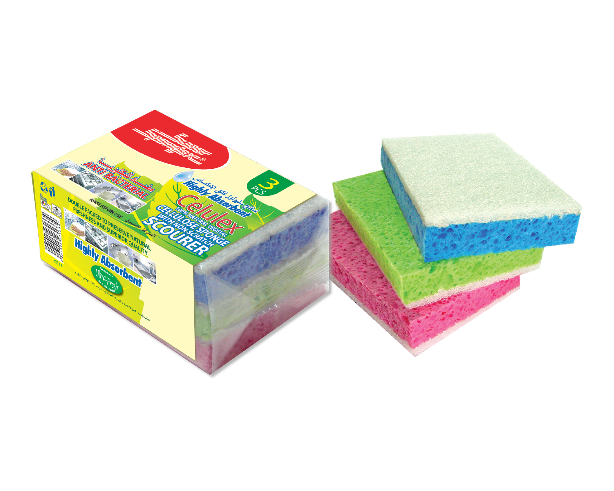 CELLULOSE SPONGE WITH NON SCRATCH SCOURER