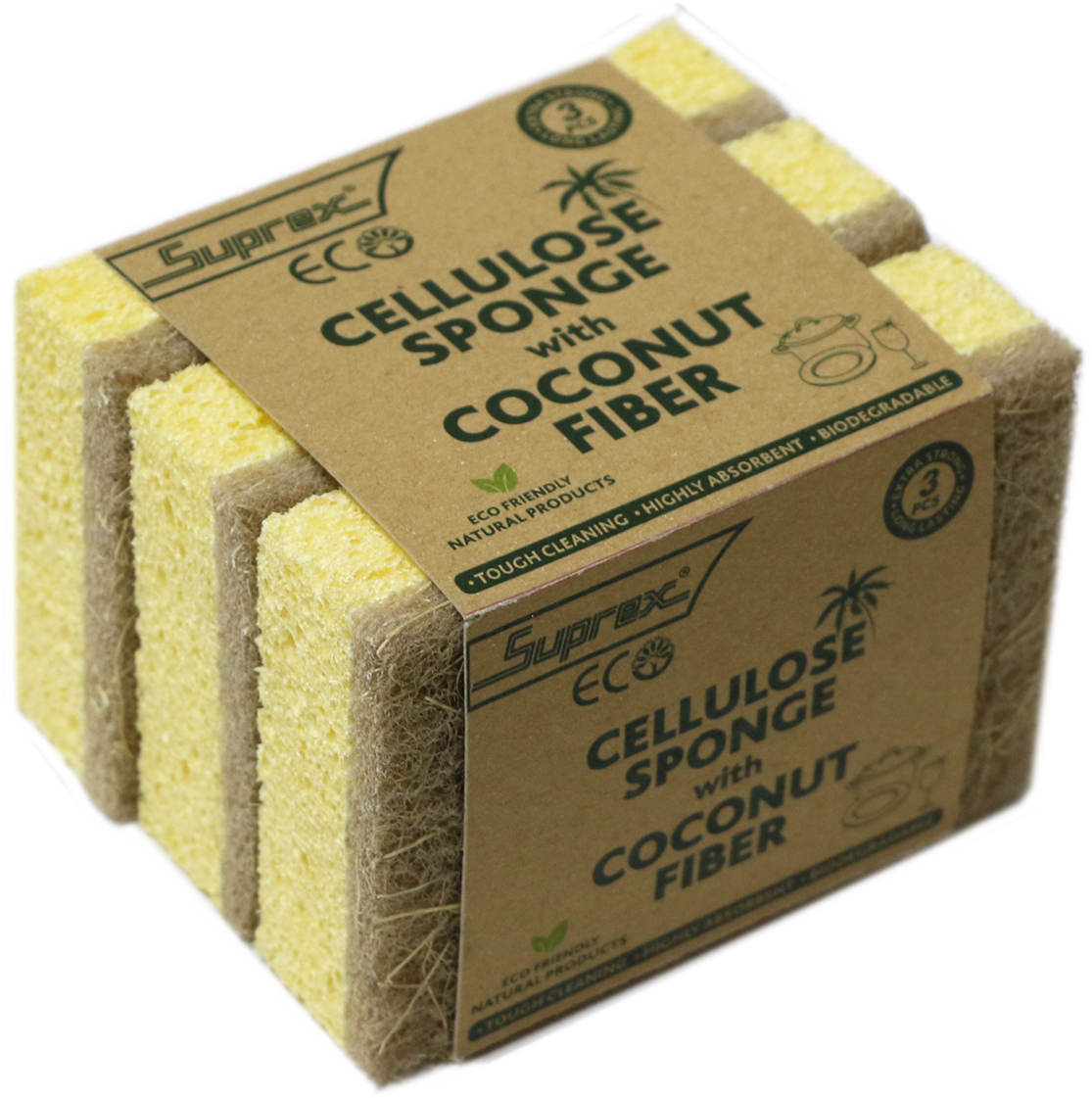 Cellulose sponge with coconut fiber